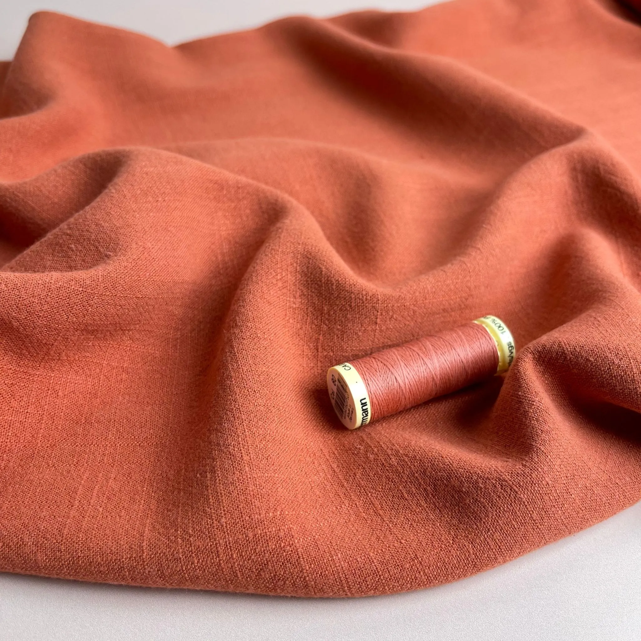 REMNANT 0.36 Metres - Flow Terracotta Viscose Linen Blend Fabric