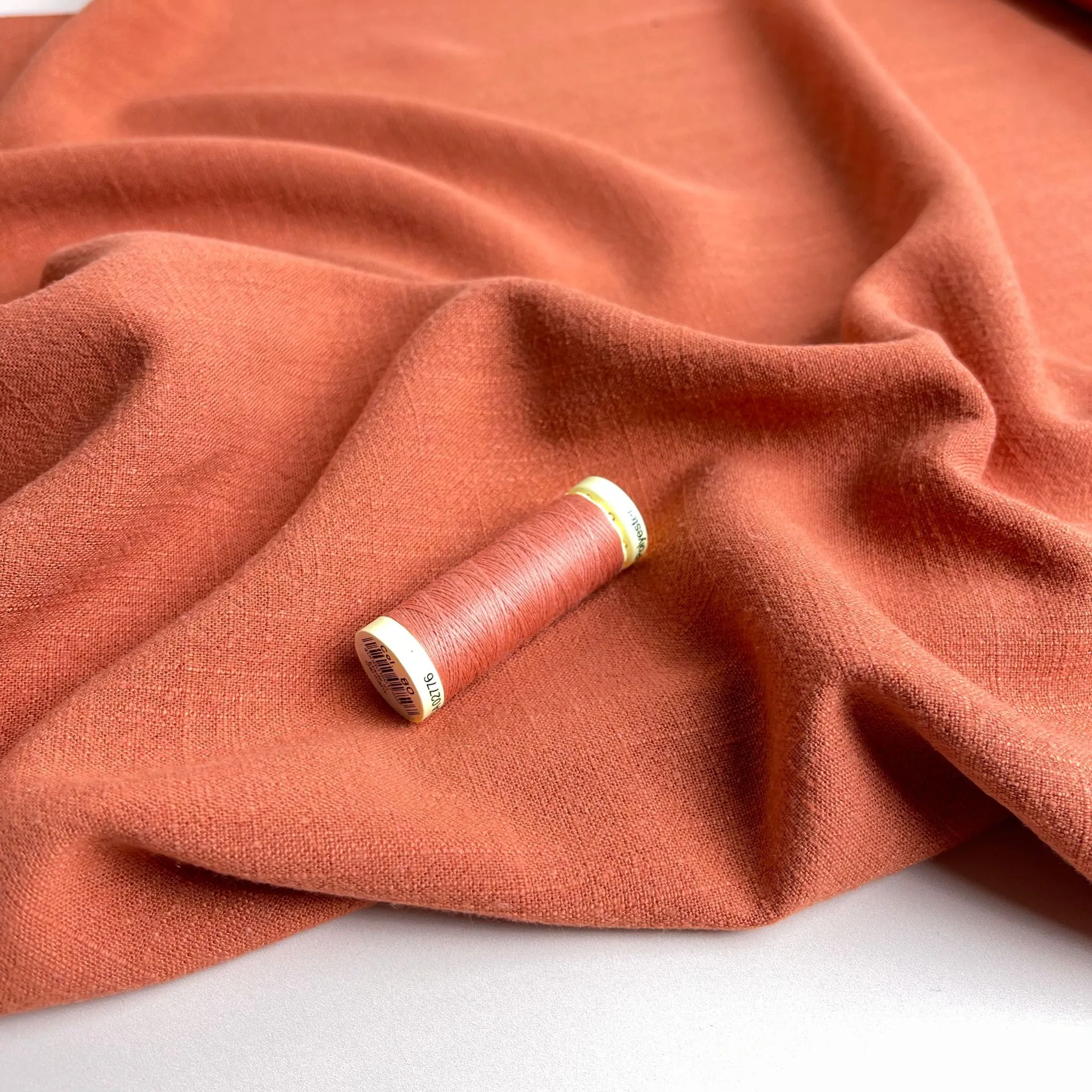 REMNANT 0.36 Metres - Flow Terracotta Viscose Linen Blend Fabric