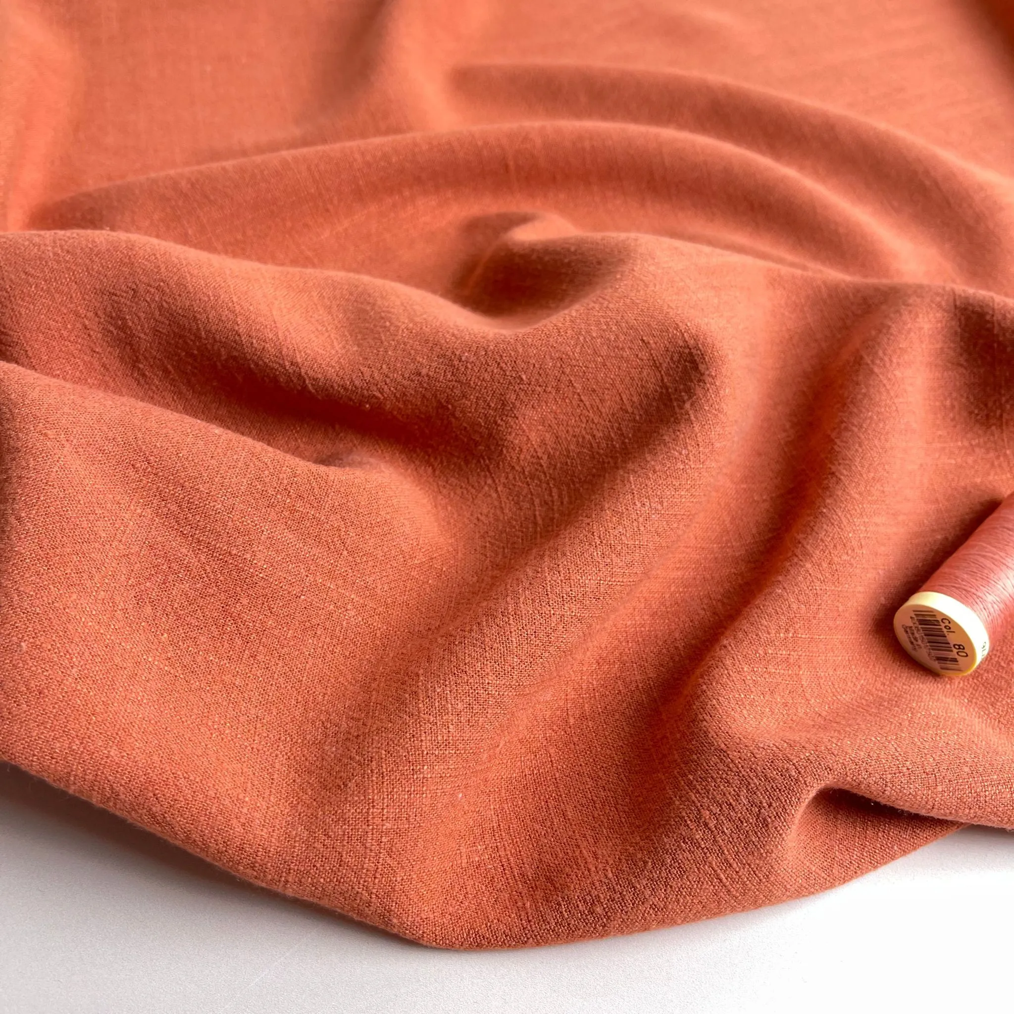 REMNANT 0.36 Metres - Flow Terracotta Viscose Linen Blend Fabric