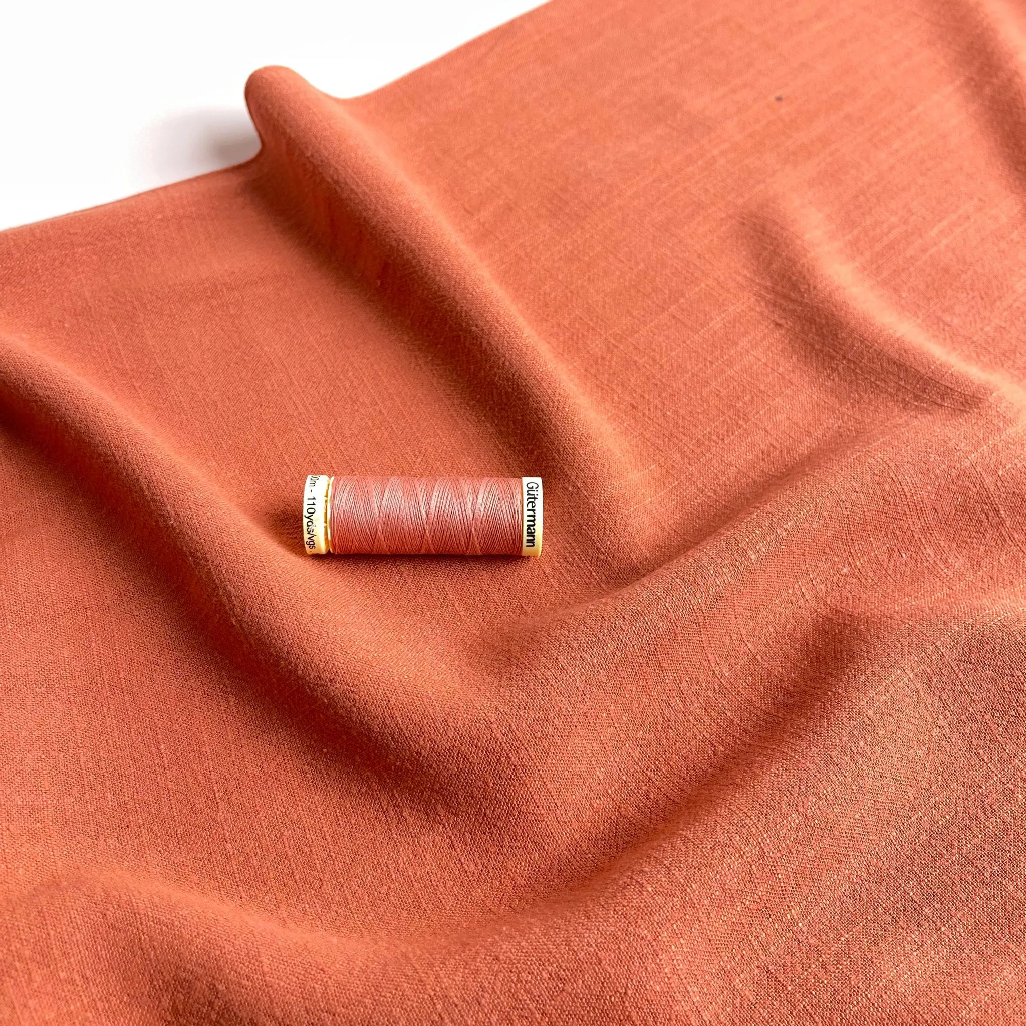 REMNANT 0.36 Metres - Flow Terracotta Viscose Linen Blend Fabric