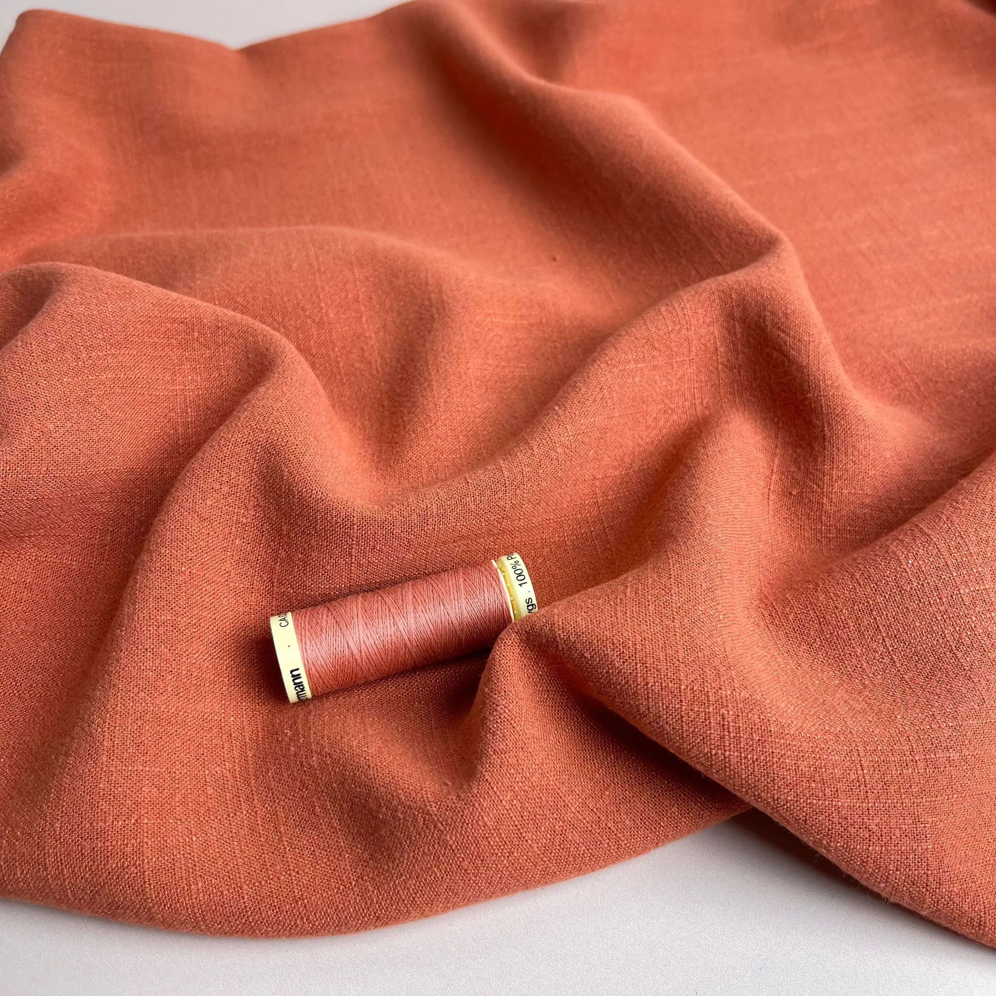 REMNANT 0.36 Metres - Flow Terracotta Viscose Linen Blend Fabric