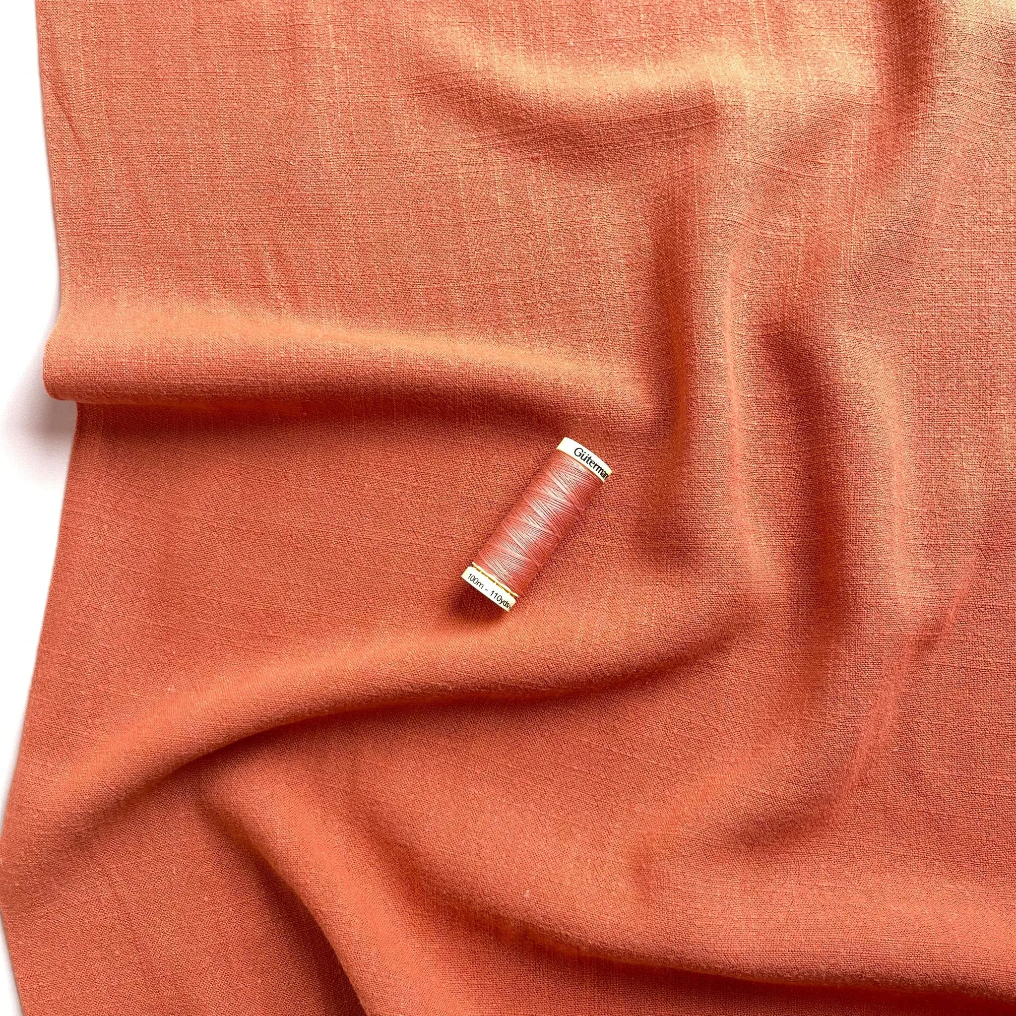 REMNANT 0.36 Metres - Flow Terracotta Viscose Linen Blend Fabric