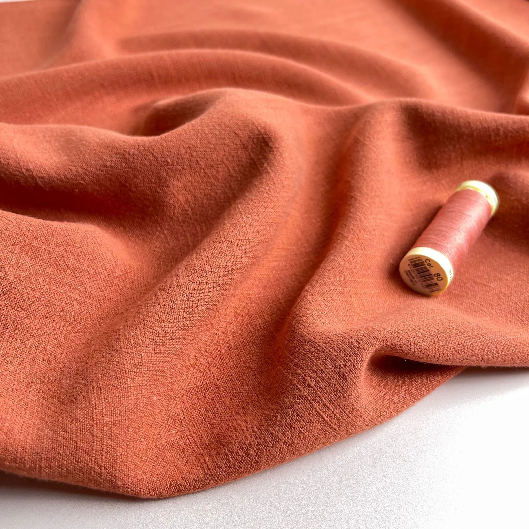 REMNANT 0.36 Metres - Flow Terracotta Viscose Linen Blend Fabric