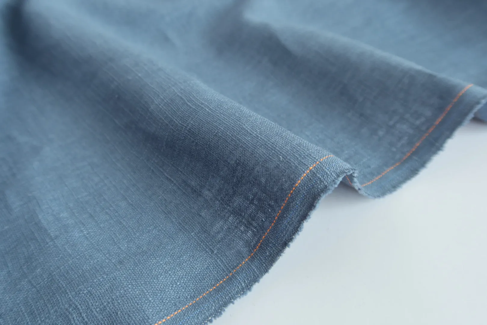 REMNANT 0.49 Metre - Breeze Denim - Enzyme Washed Pure Linen Fabric