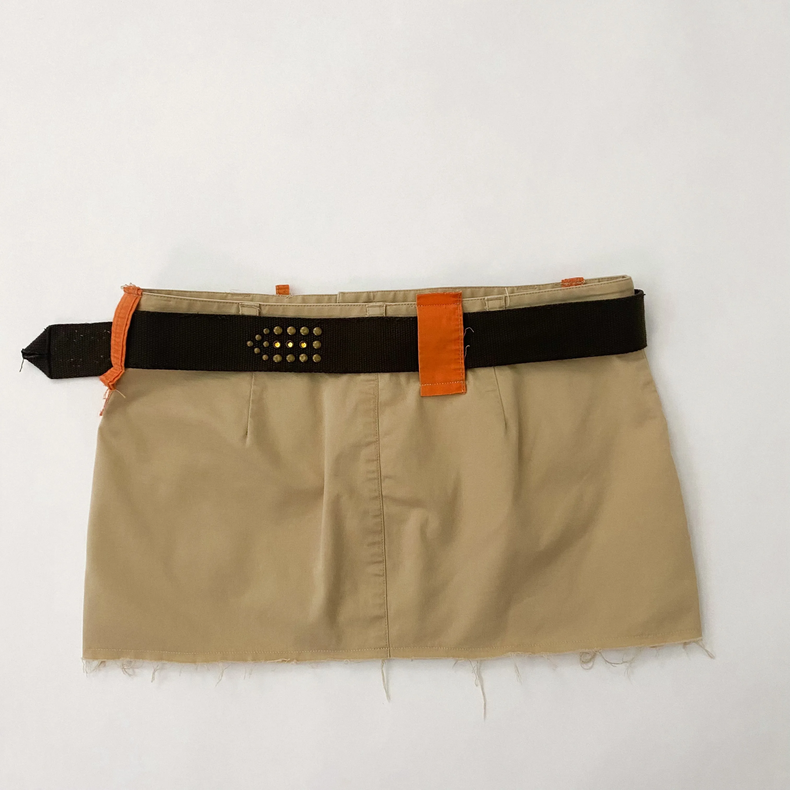 Reworked Khaki and Orange Cargo Utility Mini Skirt