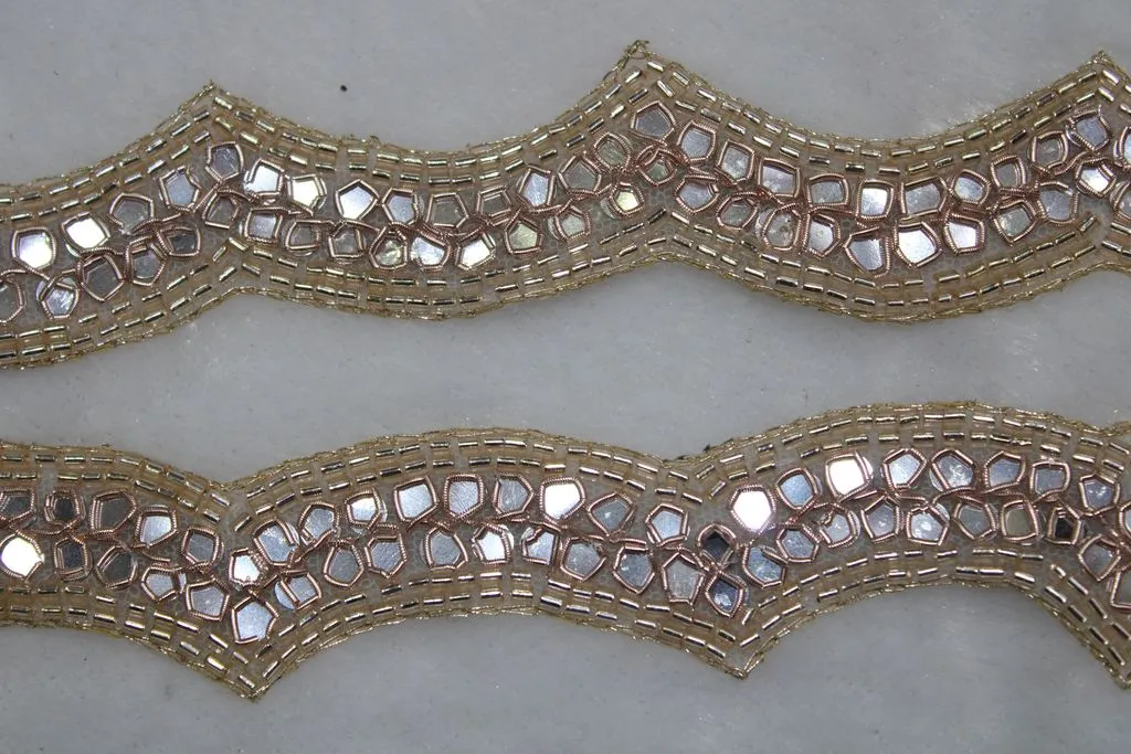 Rose Golden Mirror and Beads Work Embroidered Border