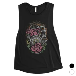 Roses Necklace Watch Womens Muscle Shirt