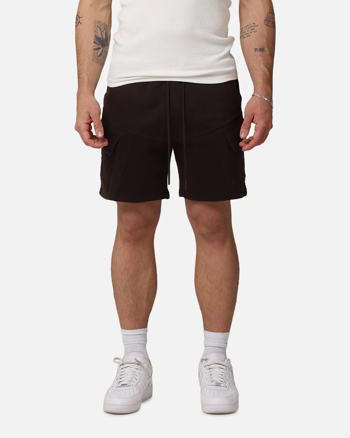 Saint Morta Worldwide Sweat Cargo Shorts Dark Brown