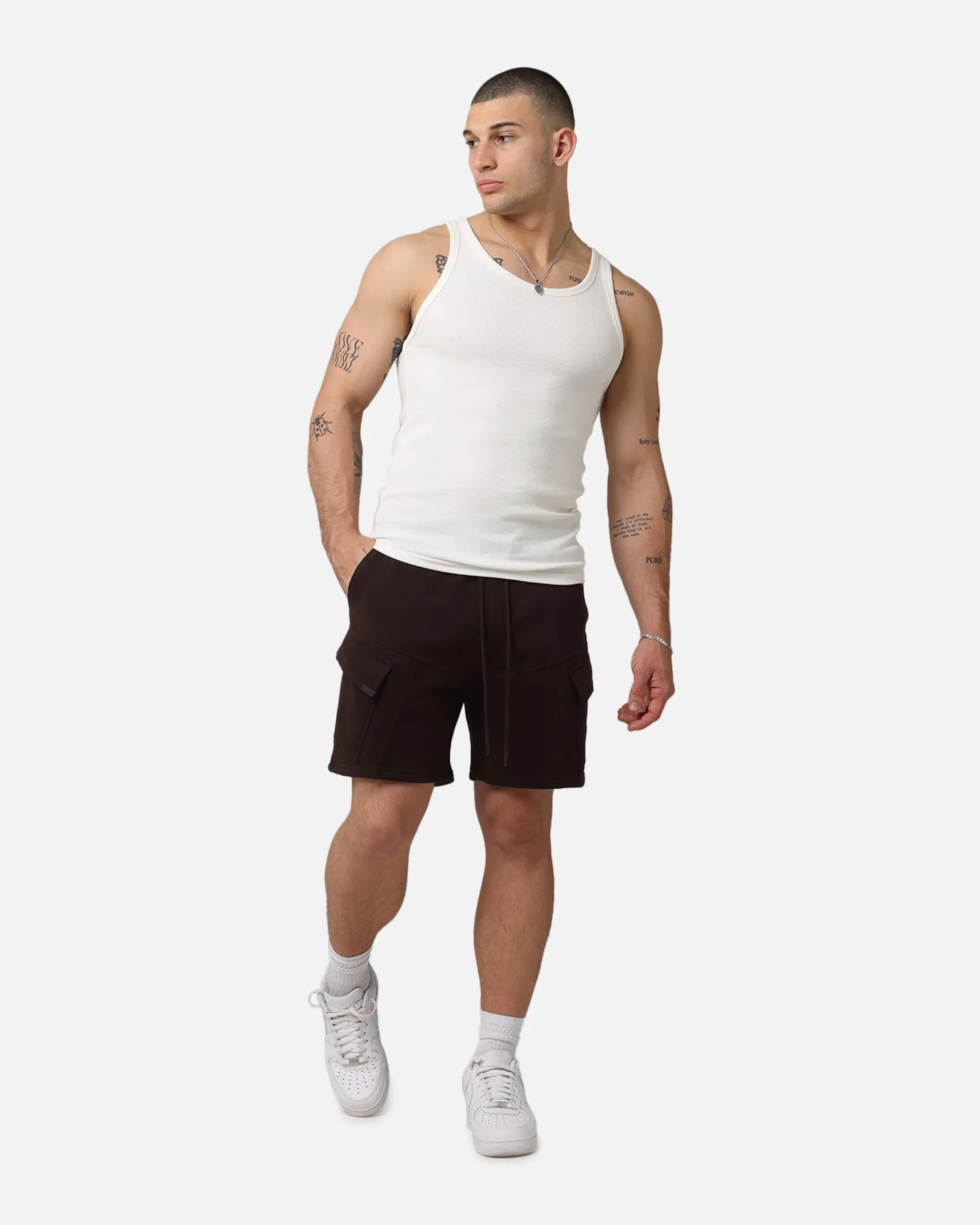 Saint Morta Worldwide Sweat Cargo Shorts Dark Brown