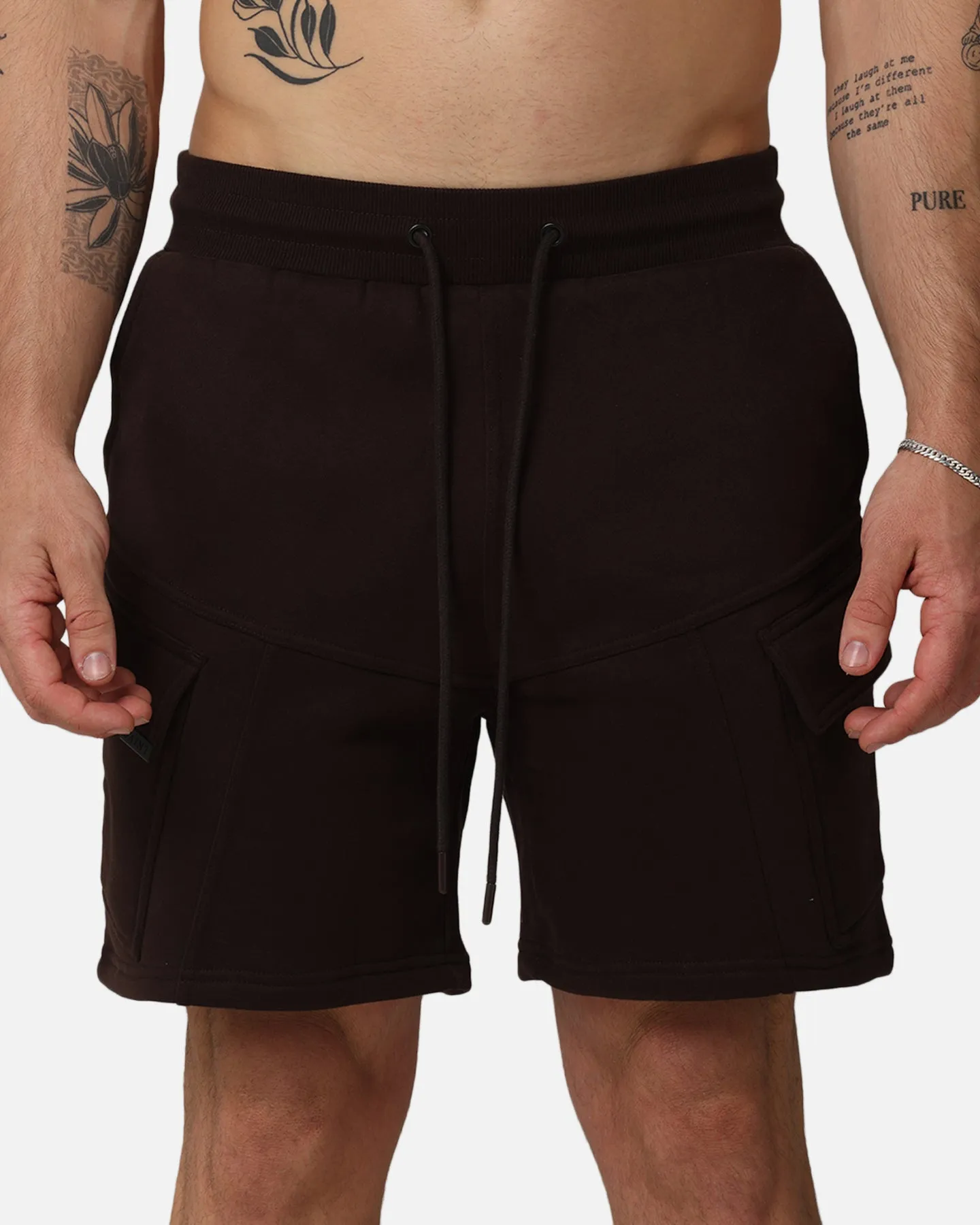 Saint Morta Worldwide Sweat Cargo Shorts Dark Brown
