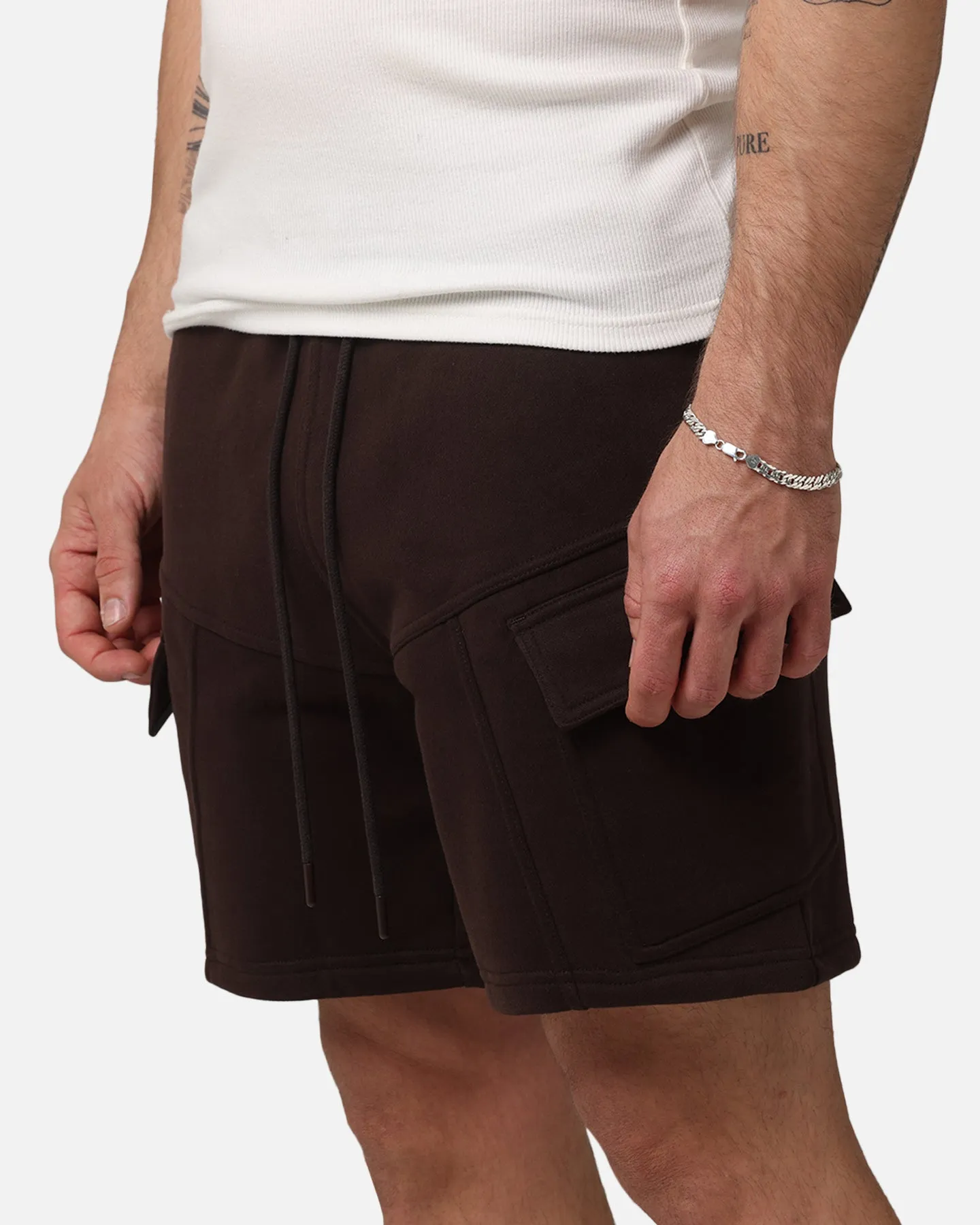 Saint Morta Worldwide Sweat Cargo Shorts Dark Brown