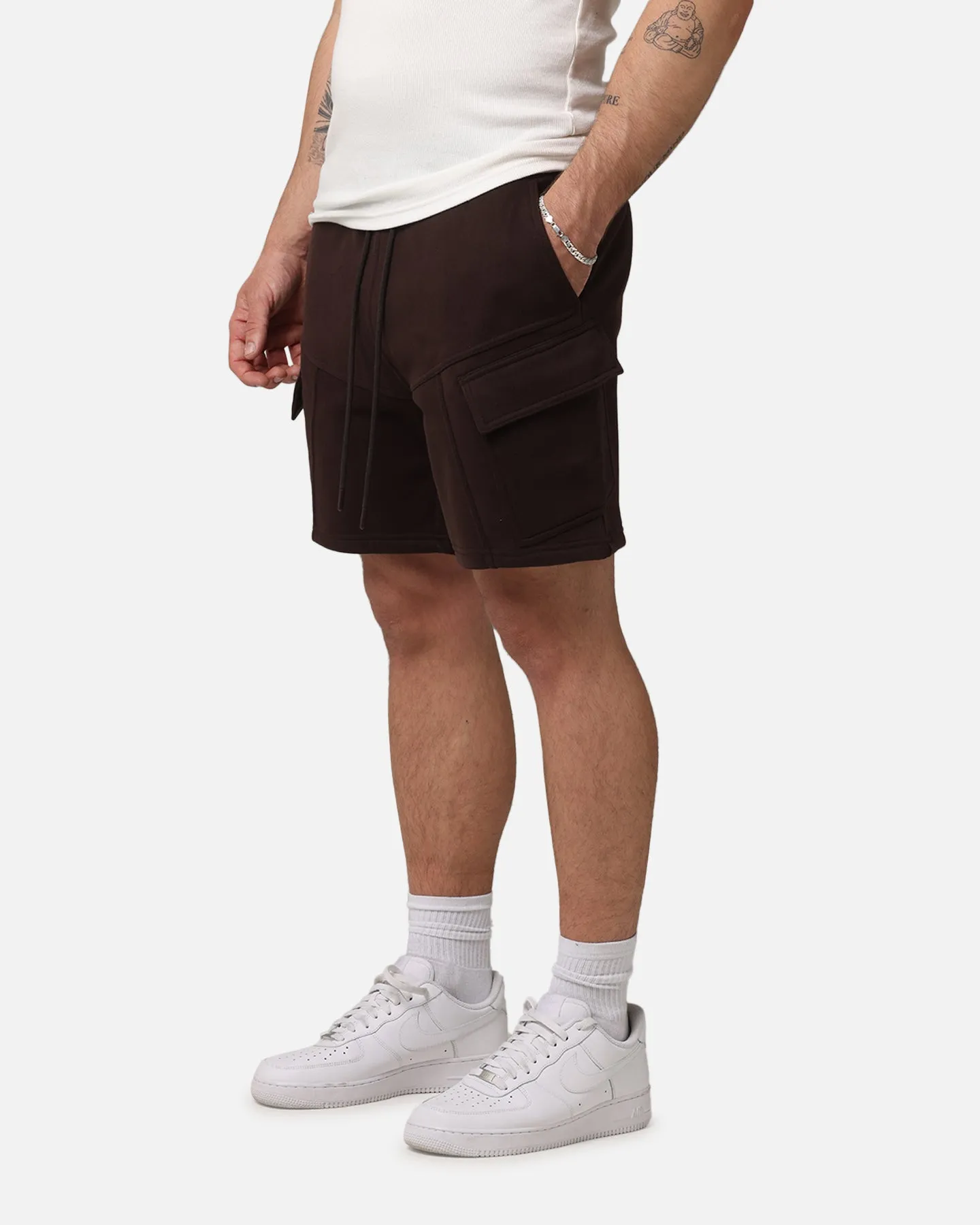 Saint Morta Worldwide Sweat Cargo Shorts Dark Brown
