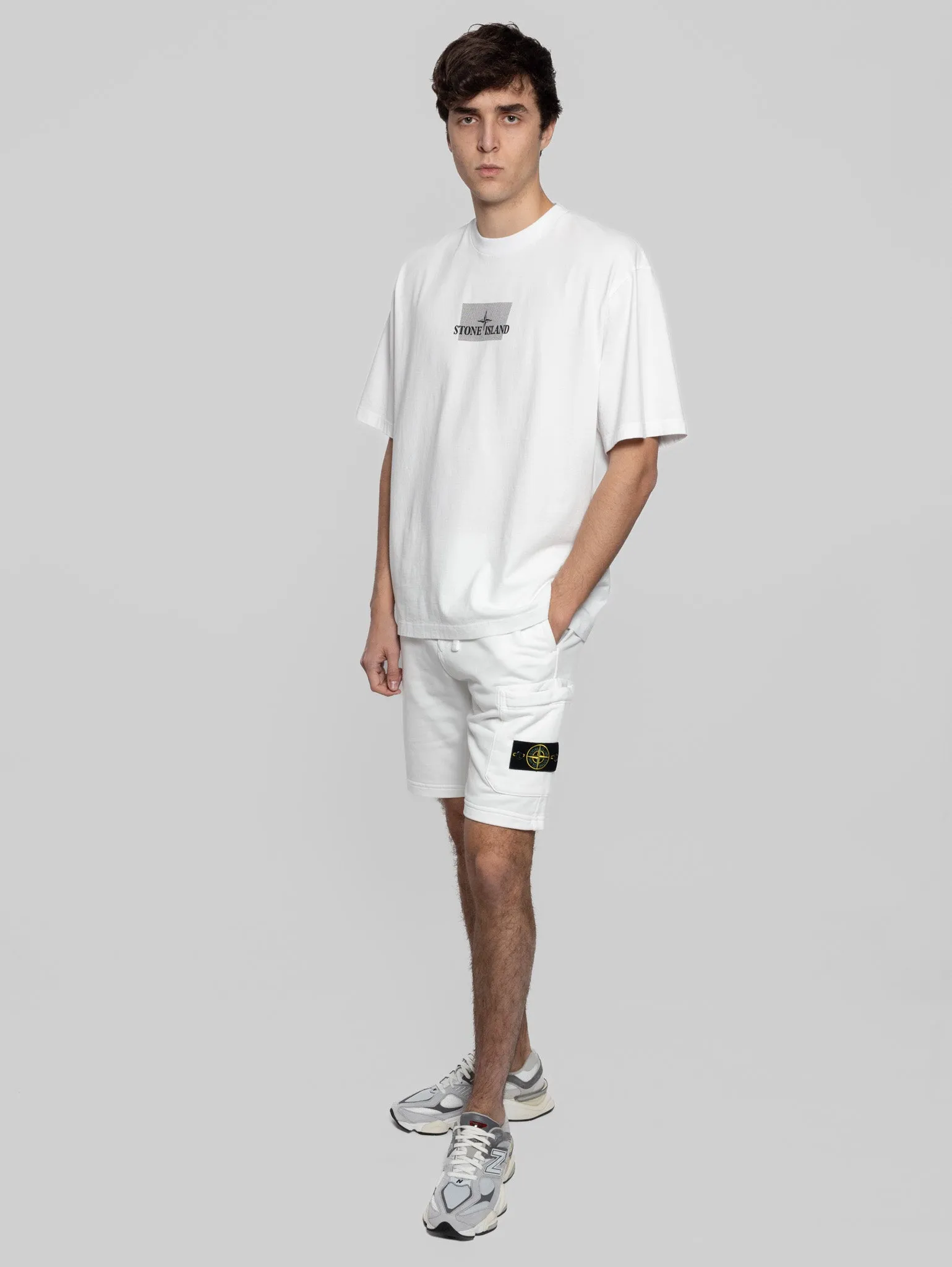 Shorts Cargo in Felpa con Coulisse Bianco
