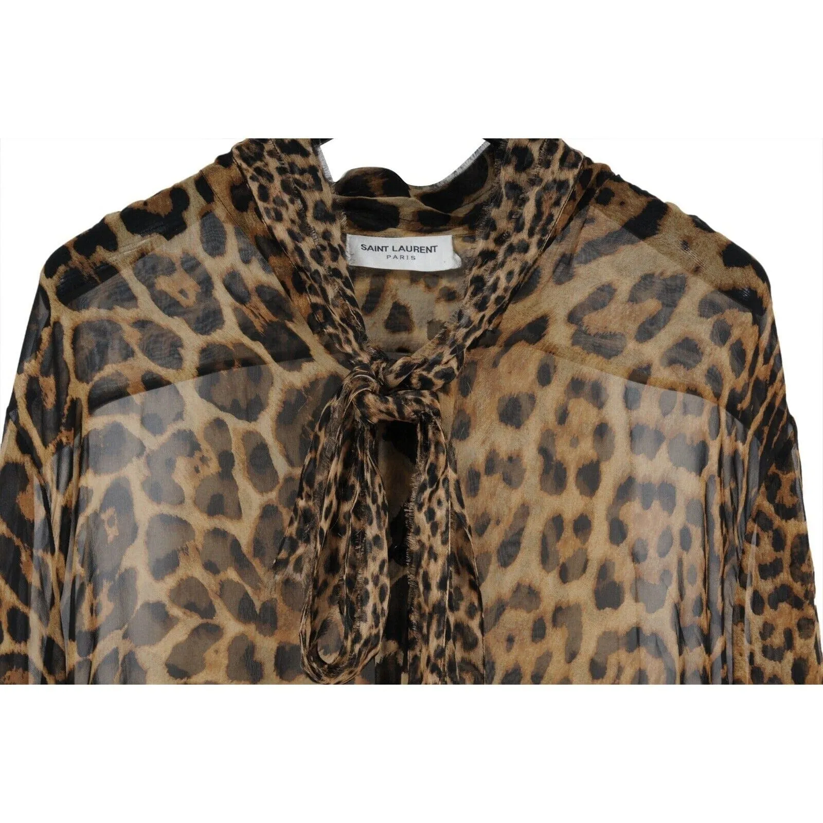 Silk Leopard Cheetah Print Tie Front Button Down Shirt