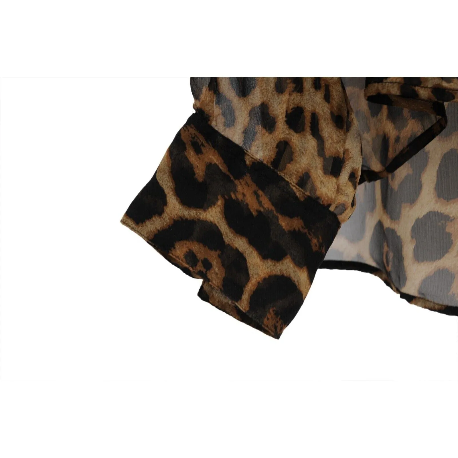 Silk Leopard Cheetah Print Tie Front Button Down Shirt
