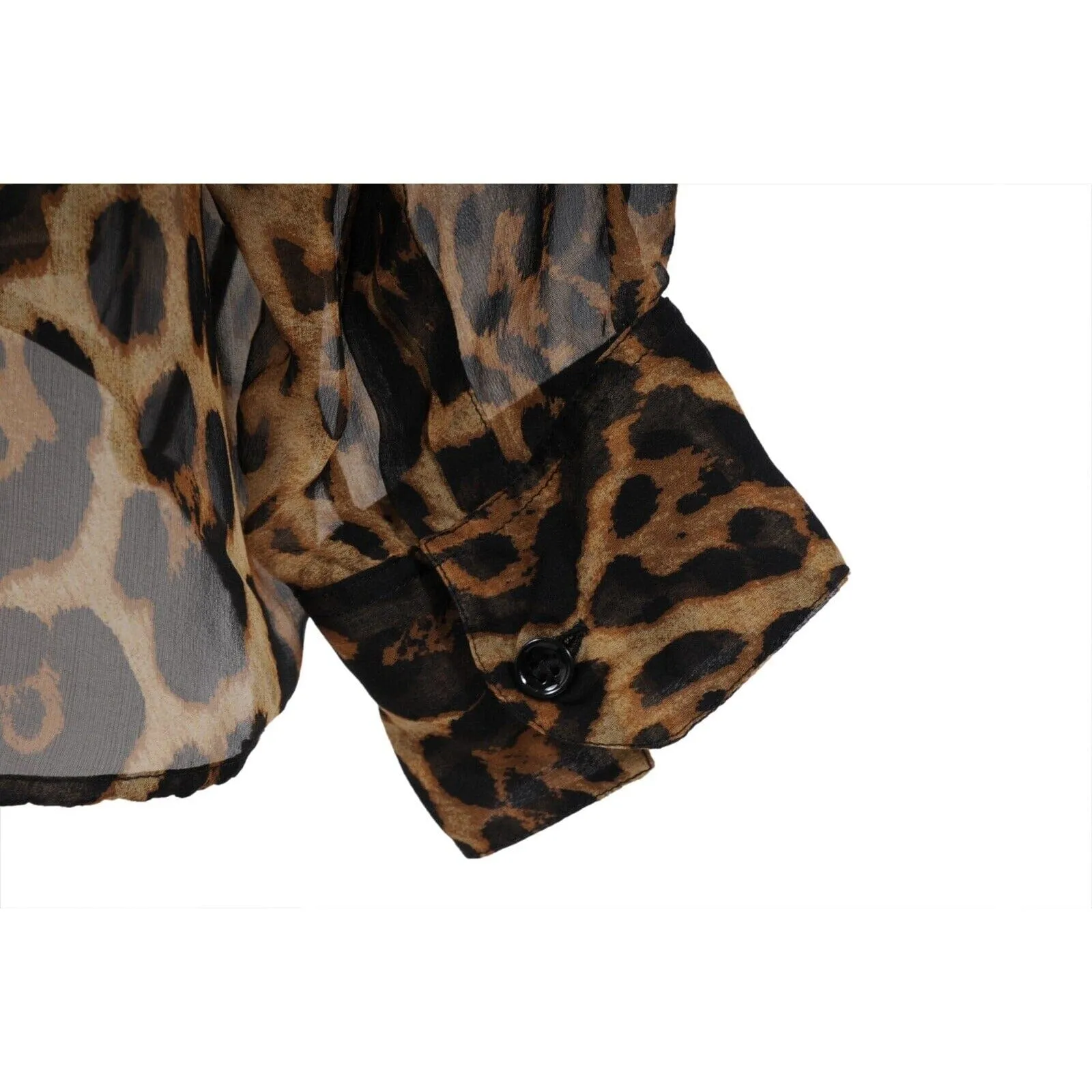 Silk Leopard Cheetah Print Tie Front Button Down Shirt