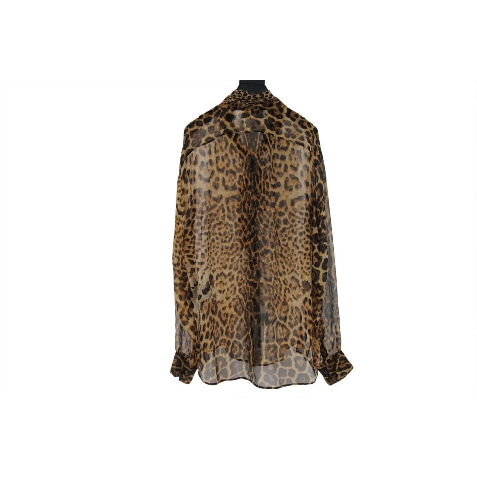 Silk Leopard Cheetah Print Tie Front Button Down Shirt