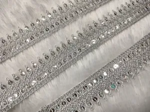 Silver Fancy Sequine Work Zari Embellished Trim