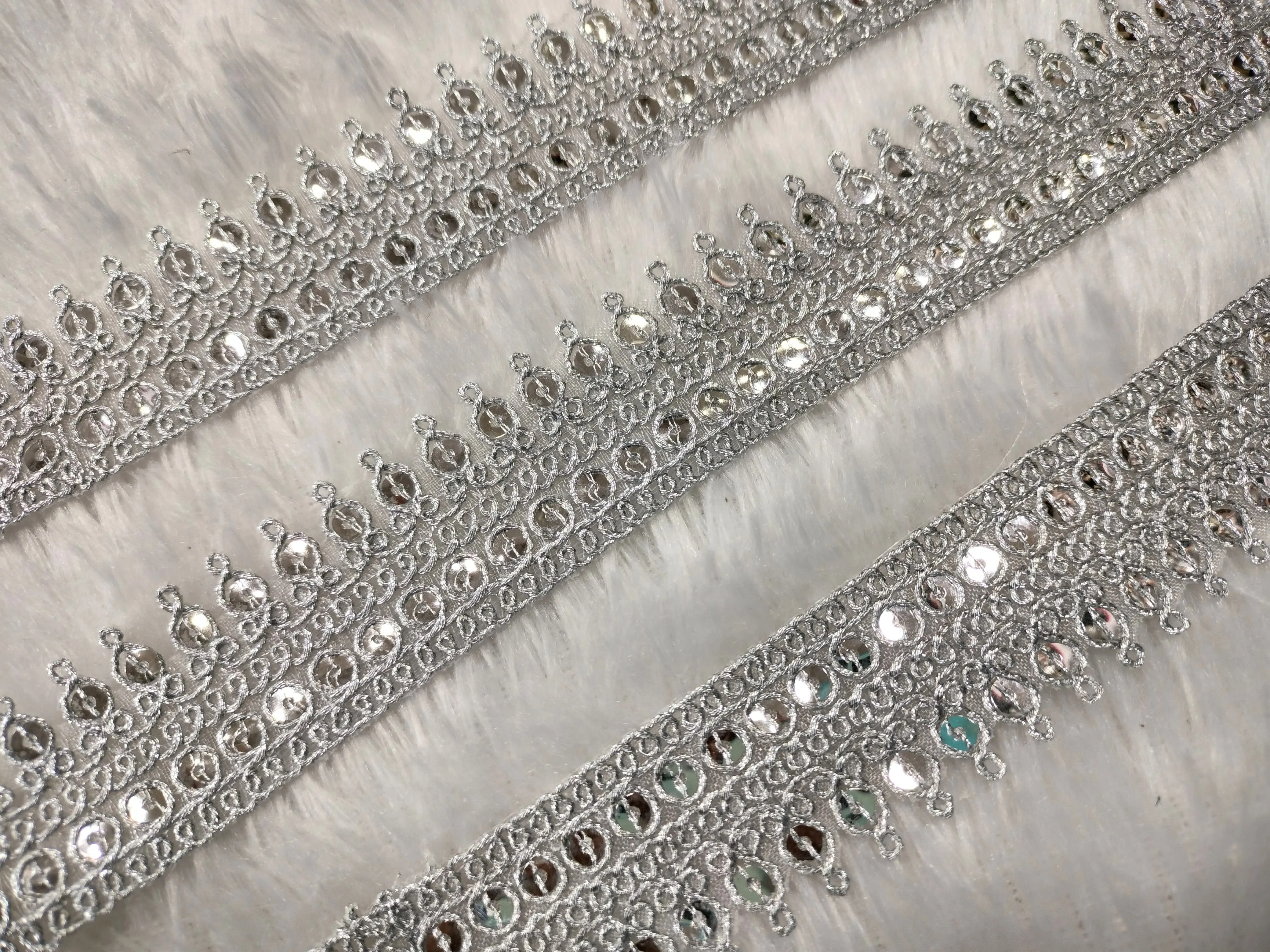 Silver Fancy Sequine Work Zari Embellished Trim