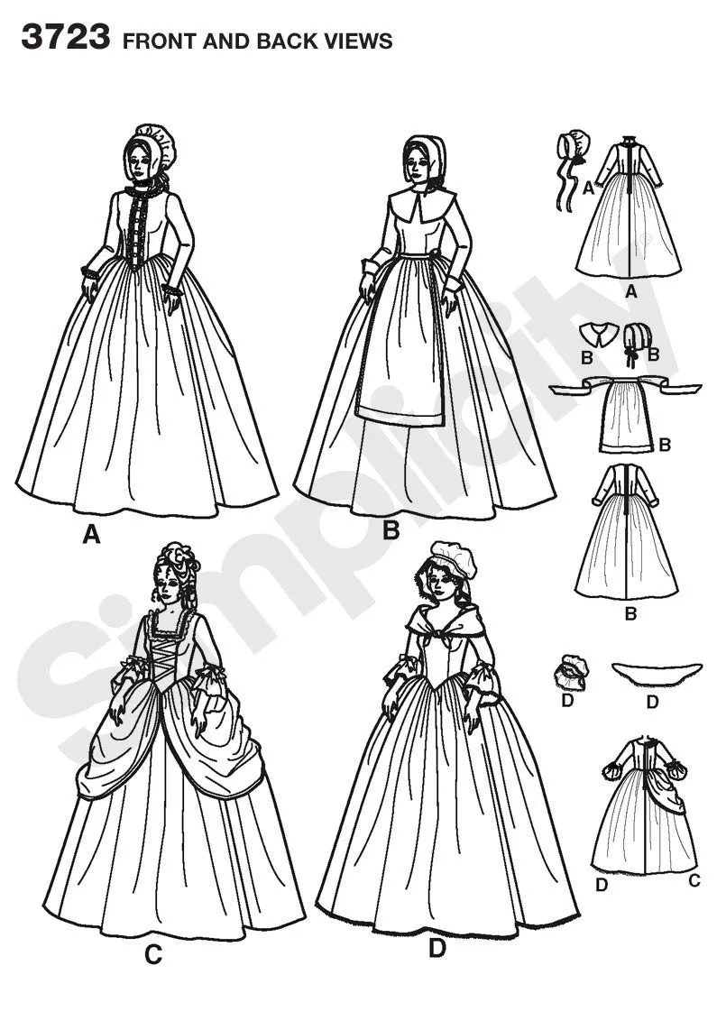 Simplicity 3723 18th/19th century long dresses pattern