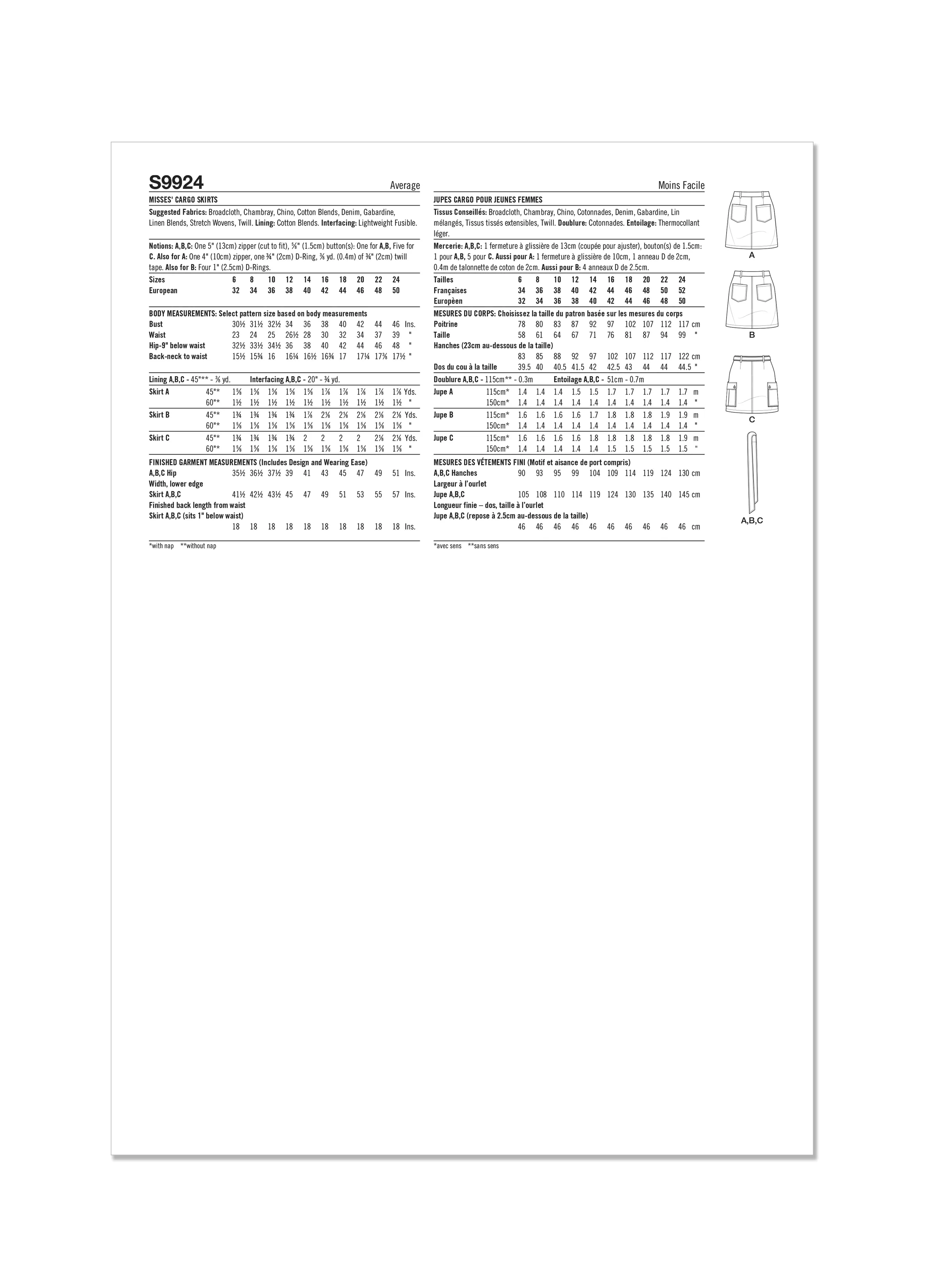 Simplicity Pattern 9924 Misses' Skirt/Pants
