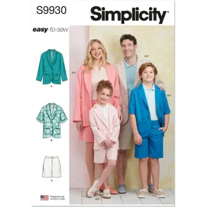 Simplicity Sewing Pattern S9930 Children's, Teens' and Adults' Blazers and Shorts