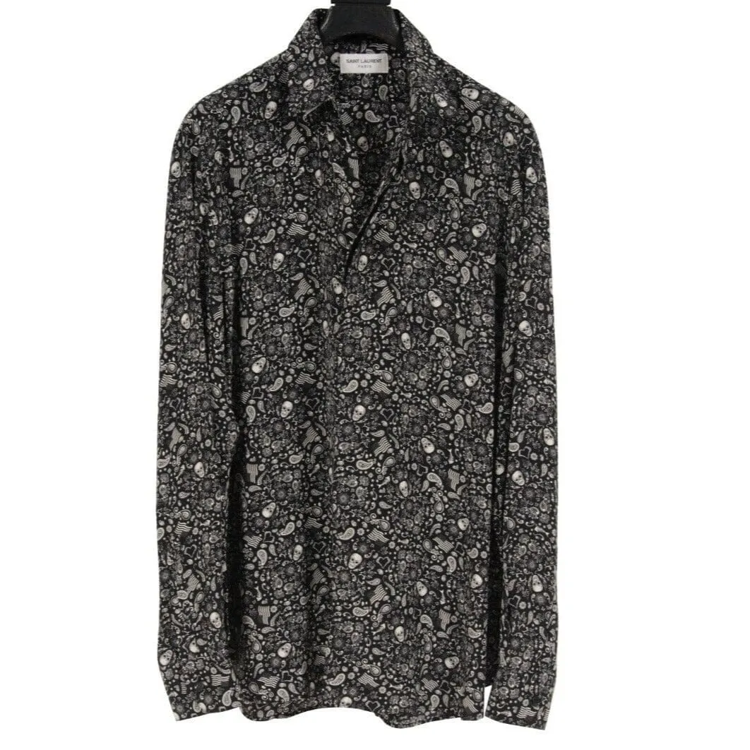 Skull Paisely Print Button Shirt Silk