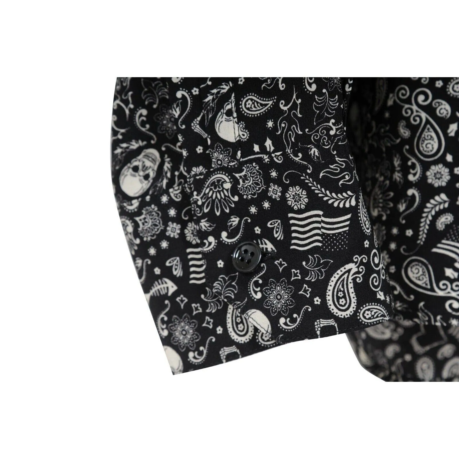 Skull Paisely Print Button Shirt Silk