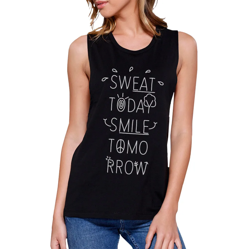 Sweat Smile Womens Funny Saying Muscle Shirt For Gym Workout Lovers