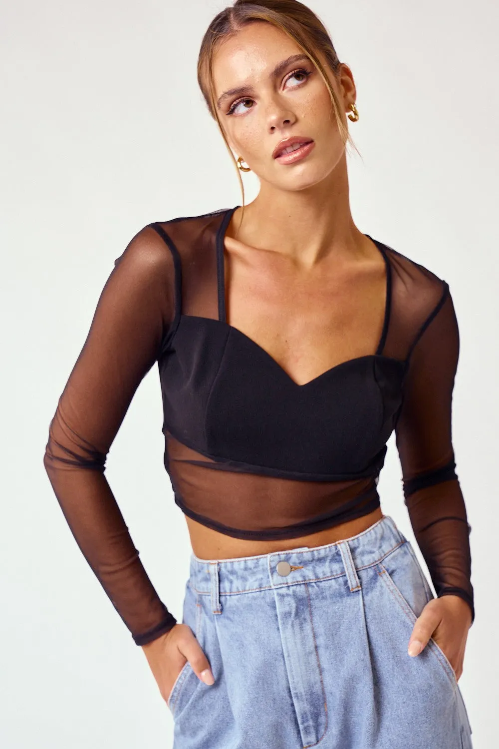 Sweetheart Neck Mesh Top