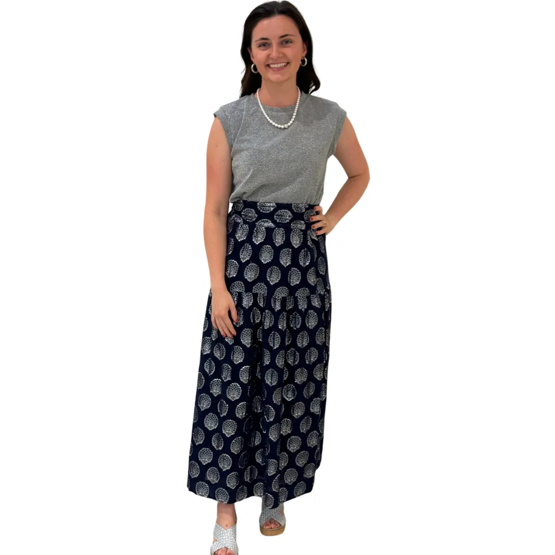 The Lila Elastic Waist Skirt in Navy and Silver