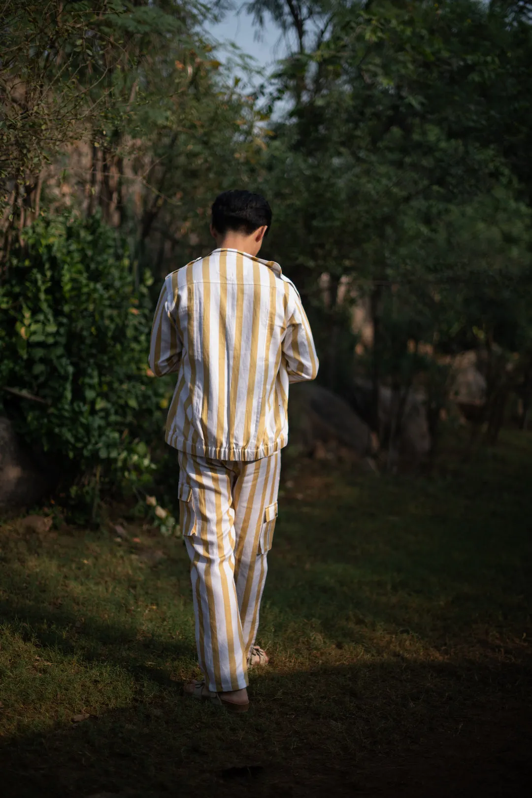 The Terra Tribe Yellow Linen Twill Stripes Country Oversized Jacket
