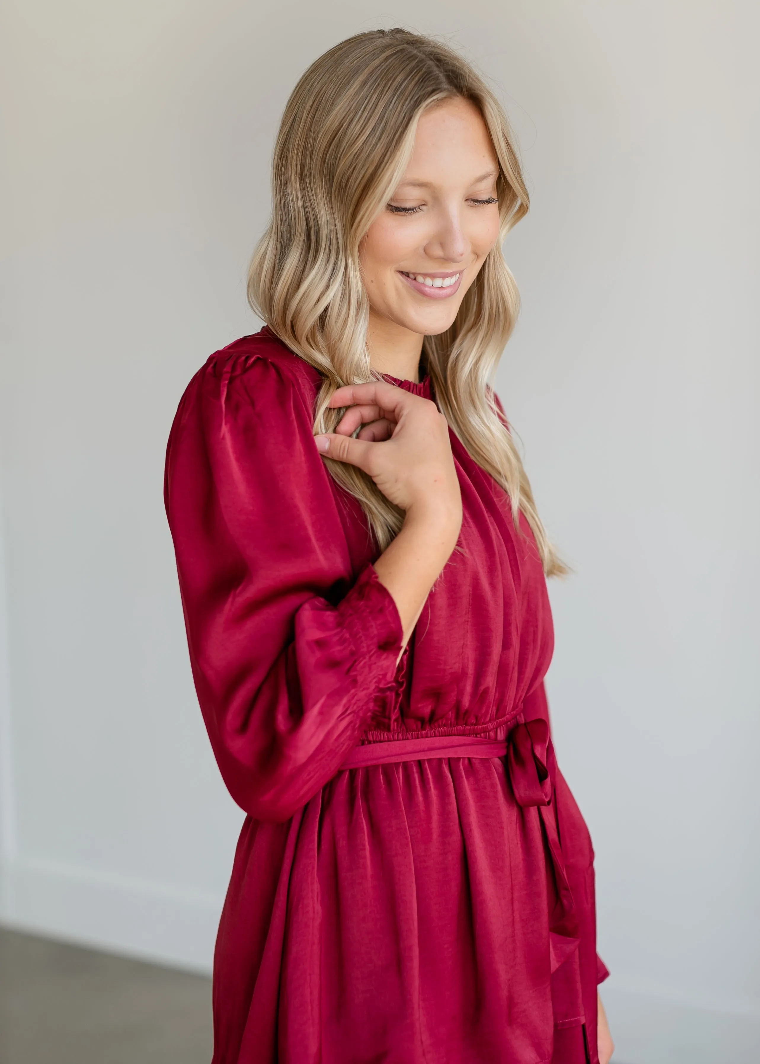 Tiered 3/4 Sleeve Satin Midi Dress - FINAL SALE