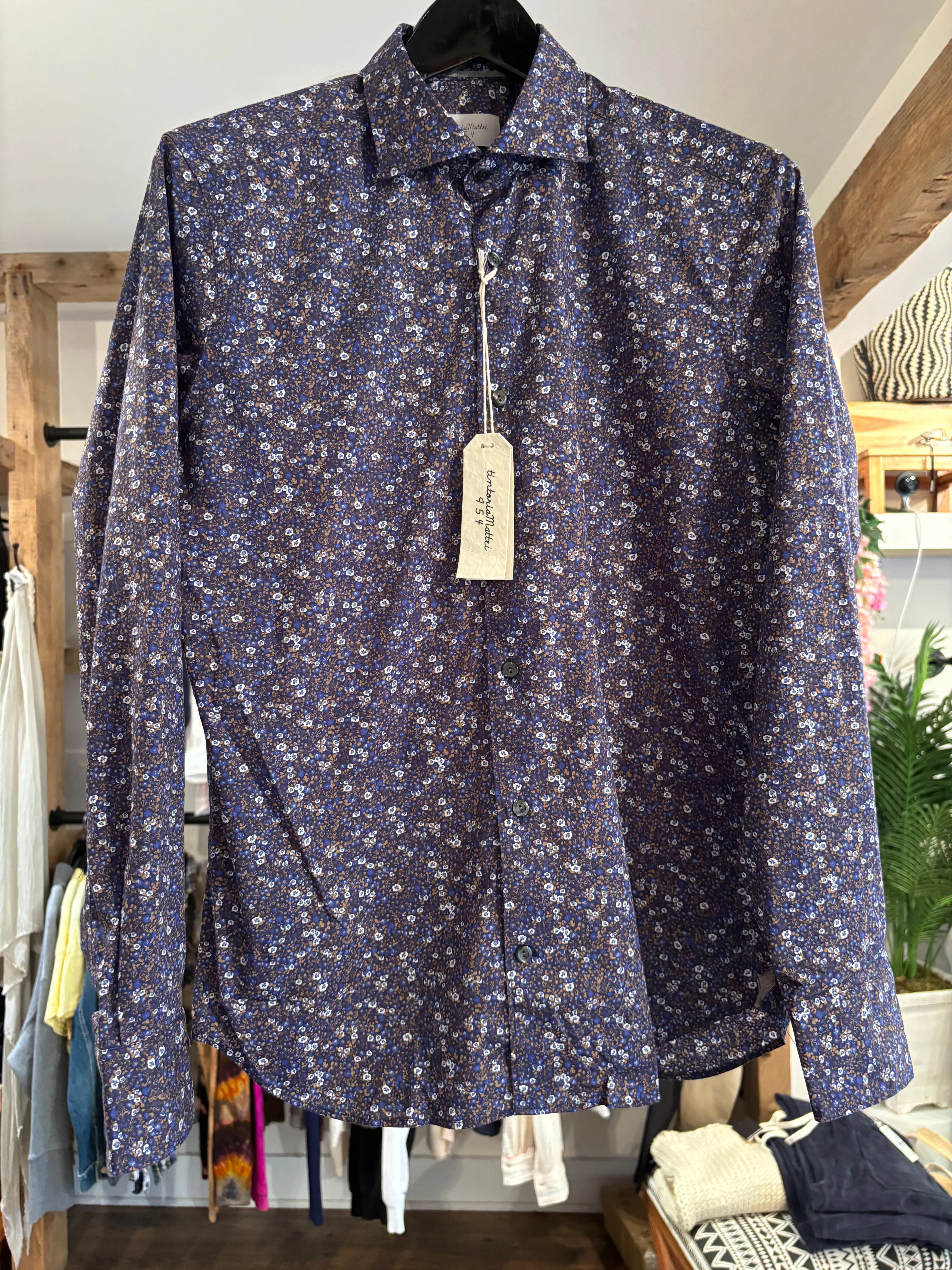 Tintoria Mattei Navy Floral Button Down