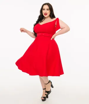 Unique Vintage Plus Size 1960s Red Off The Shoulder Swing Dress