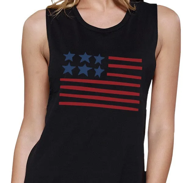 USA Flag Sleeveless Muscle Top For Women Cute Gifts For Army Wives