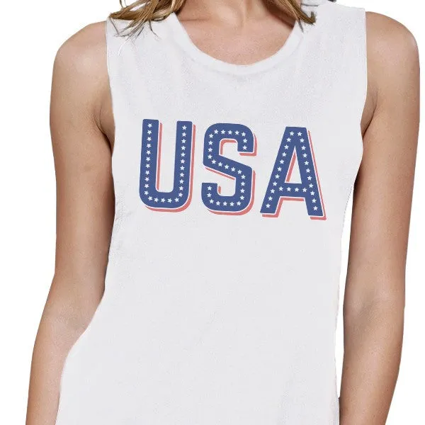 USA With Stars Womens Sleeveless Shirt Funny Independence Day Tanks