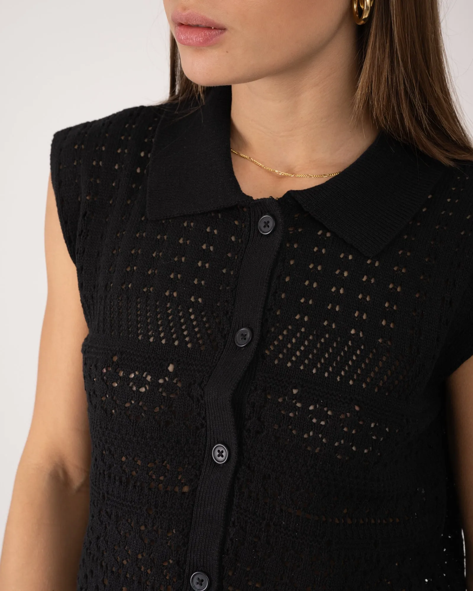 Vega Polo Knit Cardigan Black