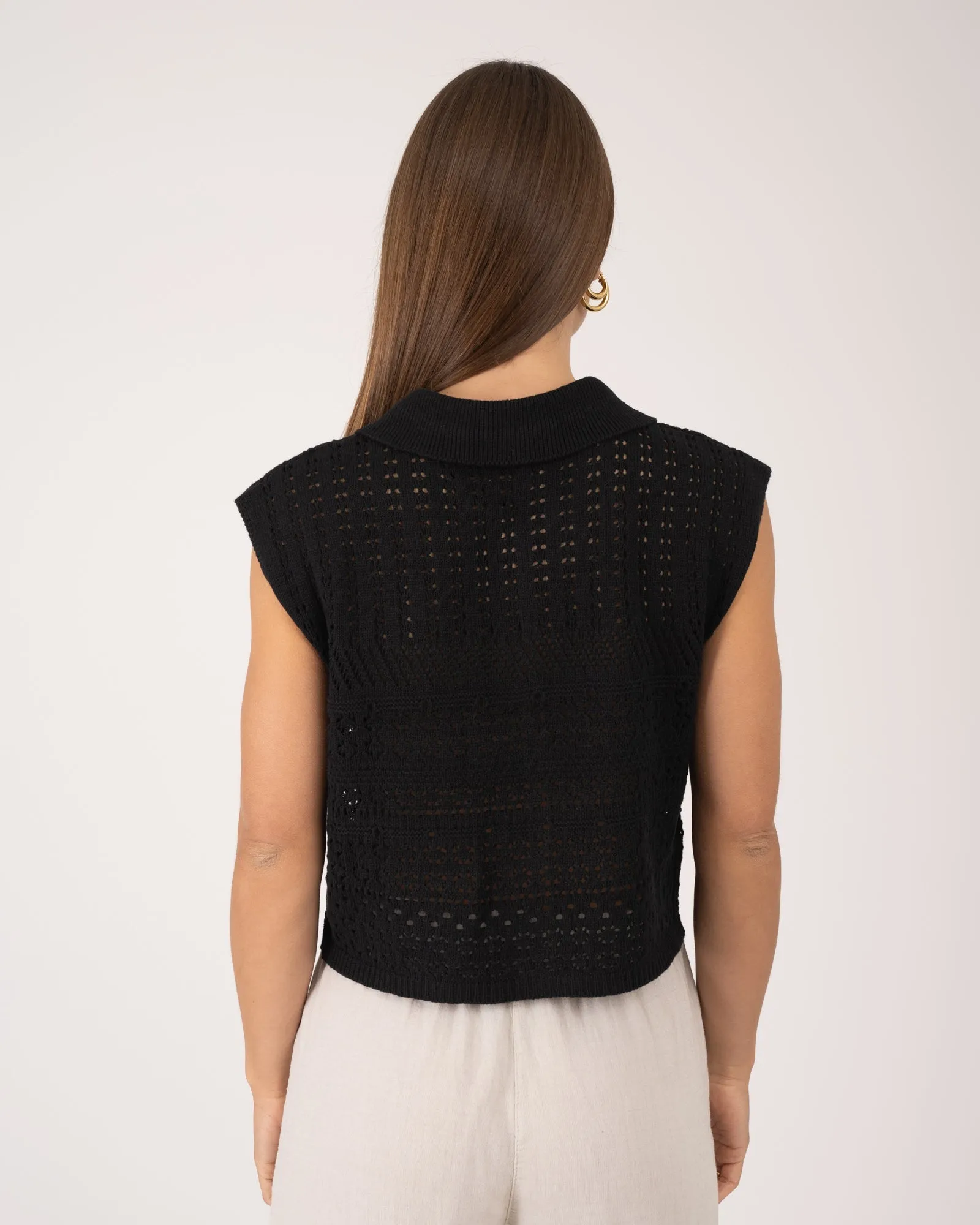 Vega Polo Knit Cardigan Black