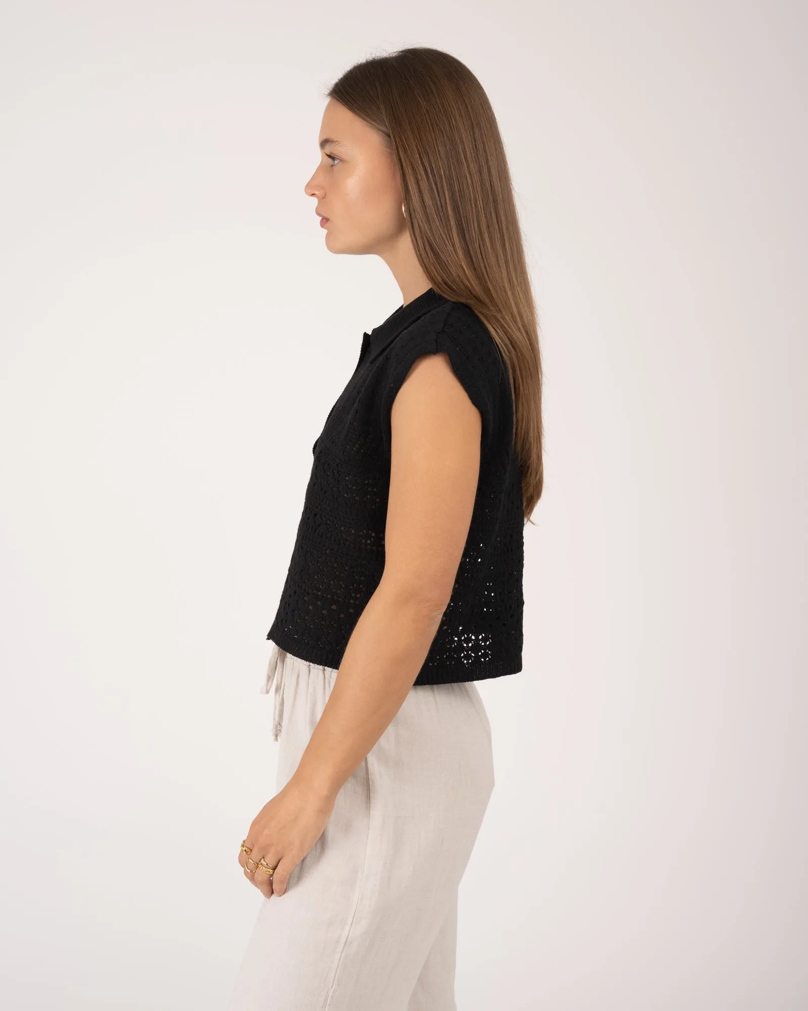 Vega Polo Knit Cardigan Black