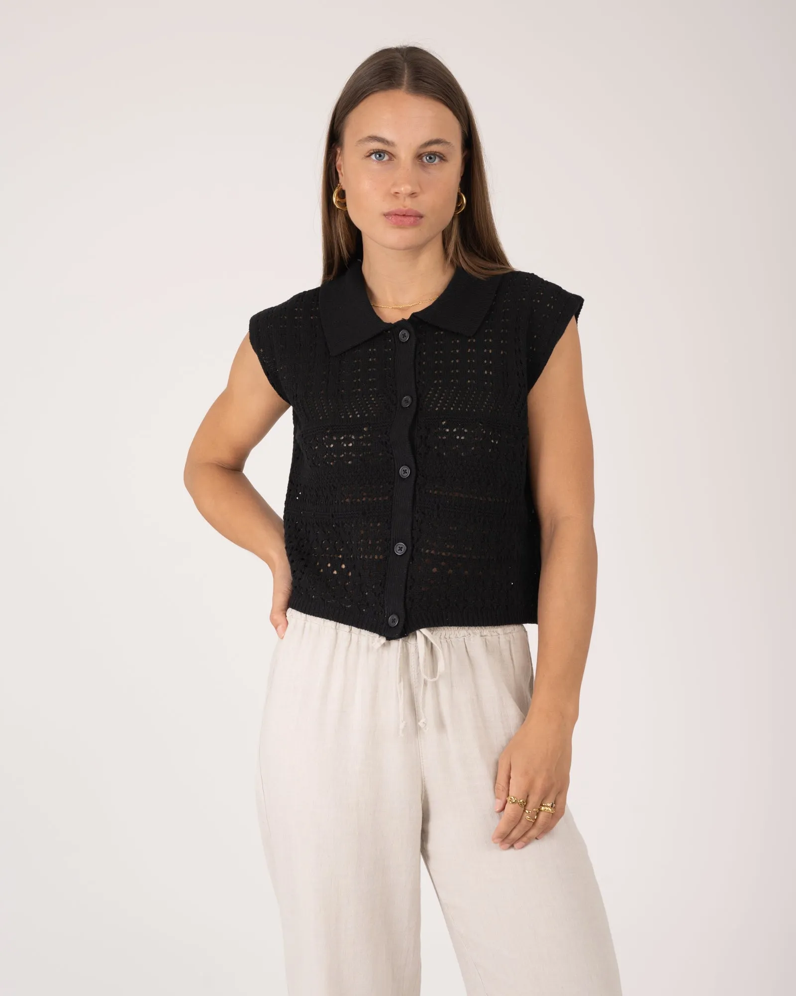 Vega Polo Knit Cardigan Black