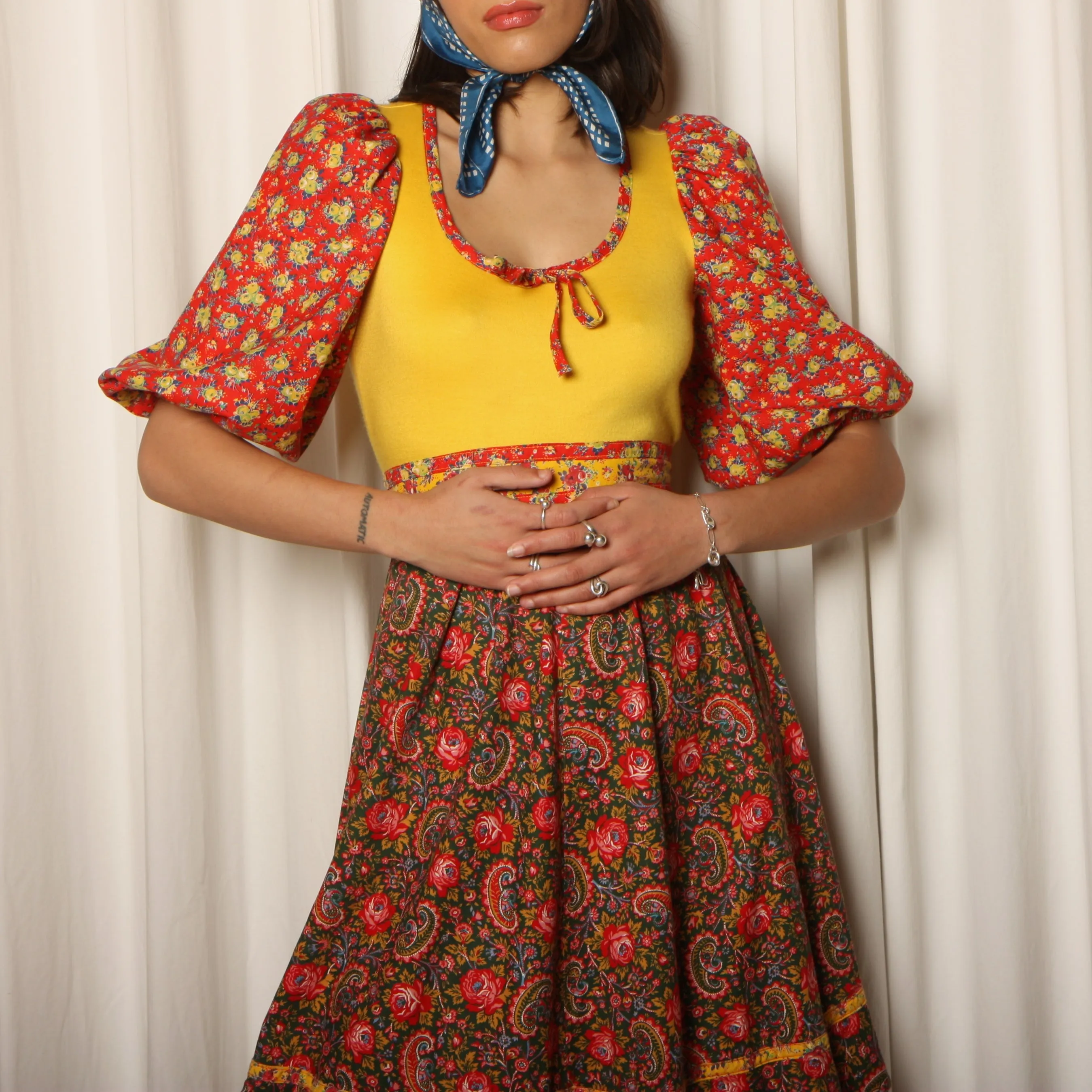 Vintage 70's Patchwork Calico Floral Cotton Prairie Dress