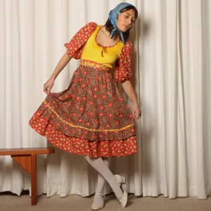 Vintage 70's Patchwork Calico Floral Cotton Prairie Dress
