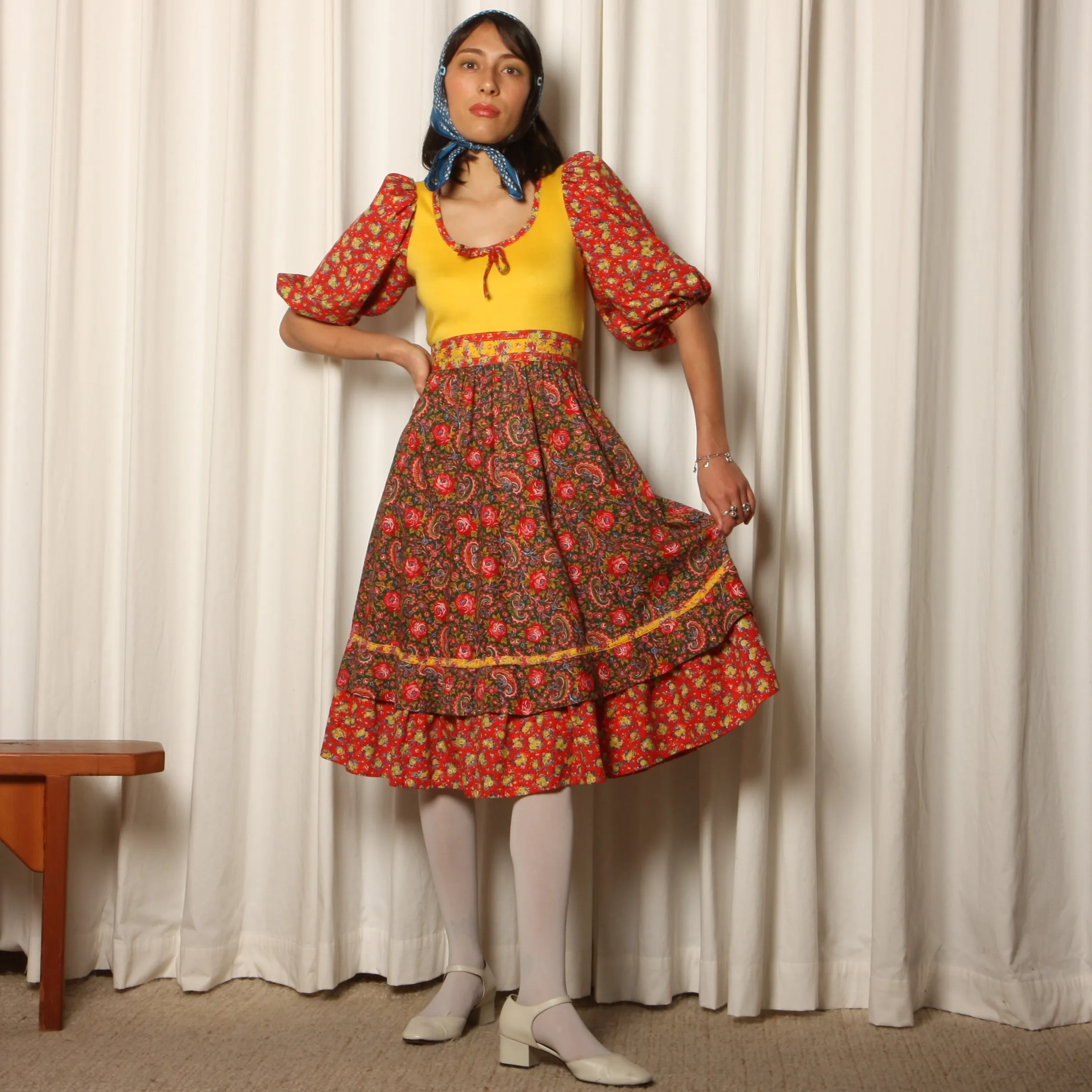 Vintage 70's Patchwork Calico Floral Cotton Prairie Dress