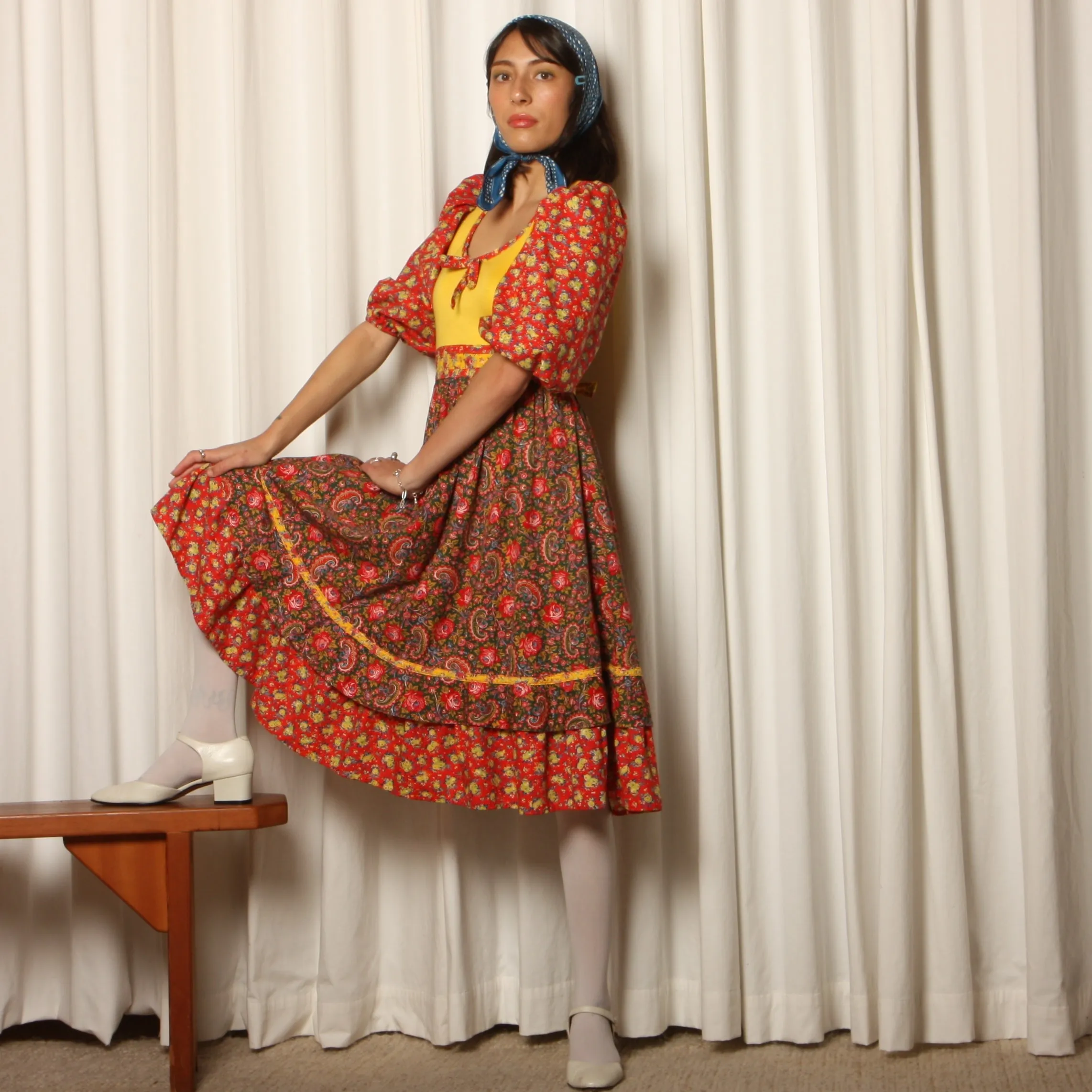 Vintage 70's Patchwork Calico Floral Cotton Prairie Dress