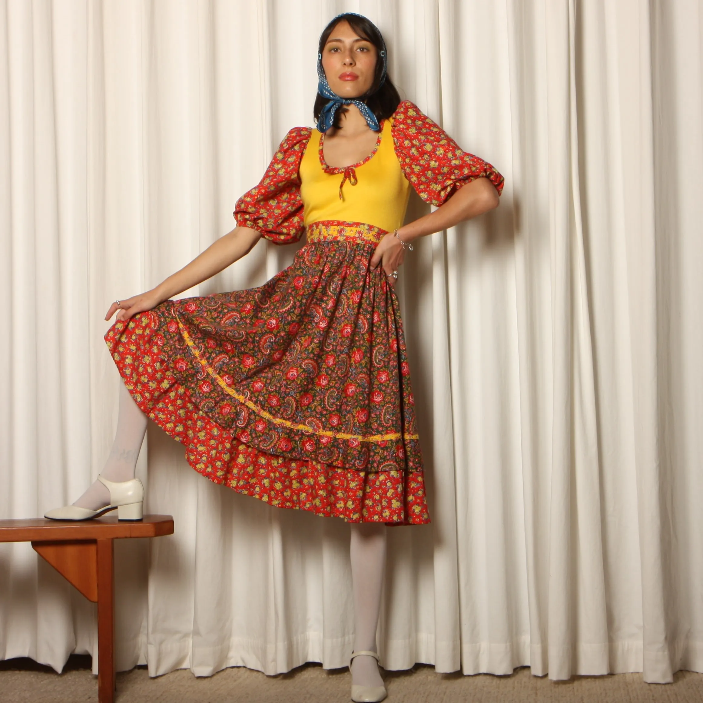 Vintage 70's Patchwork Calico Floral Cotton Prairie Dress