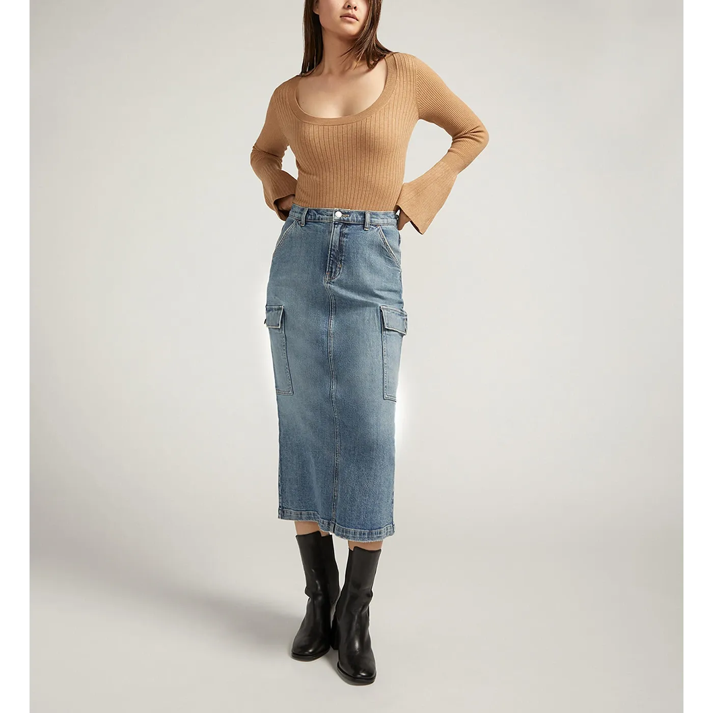 Vintage Blue Cargo Back Slit Skirt