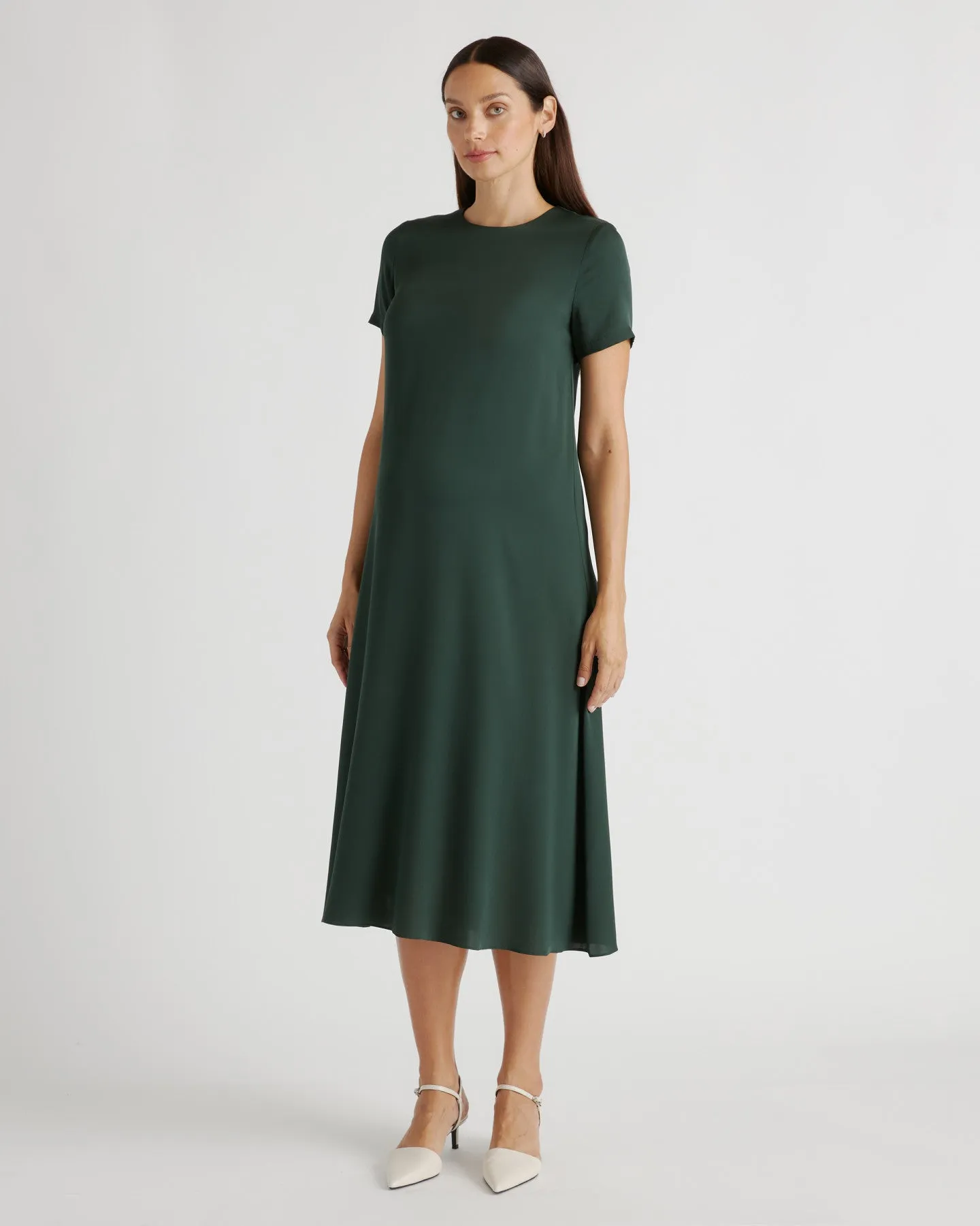 Washable Stretch Silk Cap Sleeve Maternity Dress