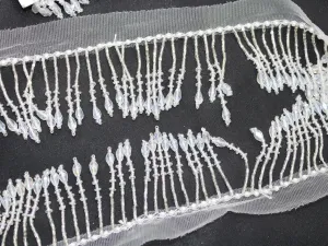 White Crystal Beads Handwork Fringe Lace