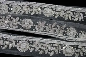 White Floral Sequins and Beads Handwork Embroidered Border